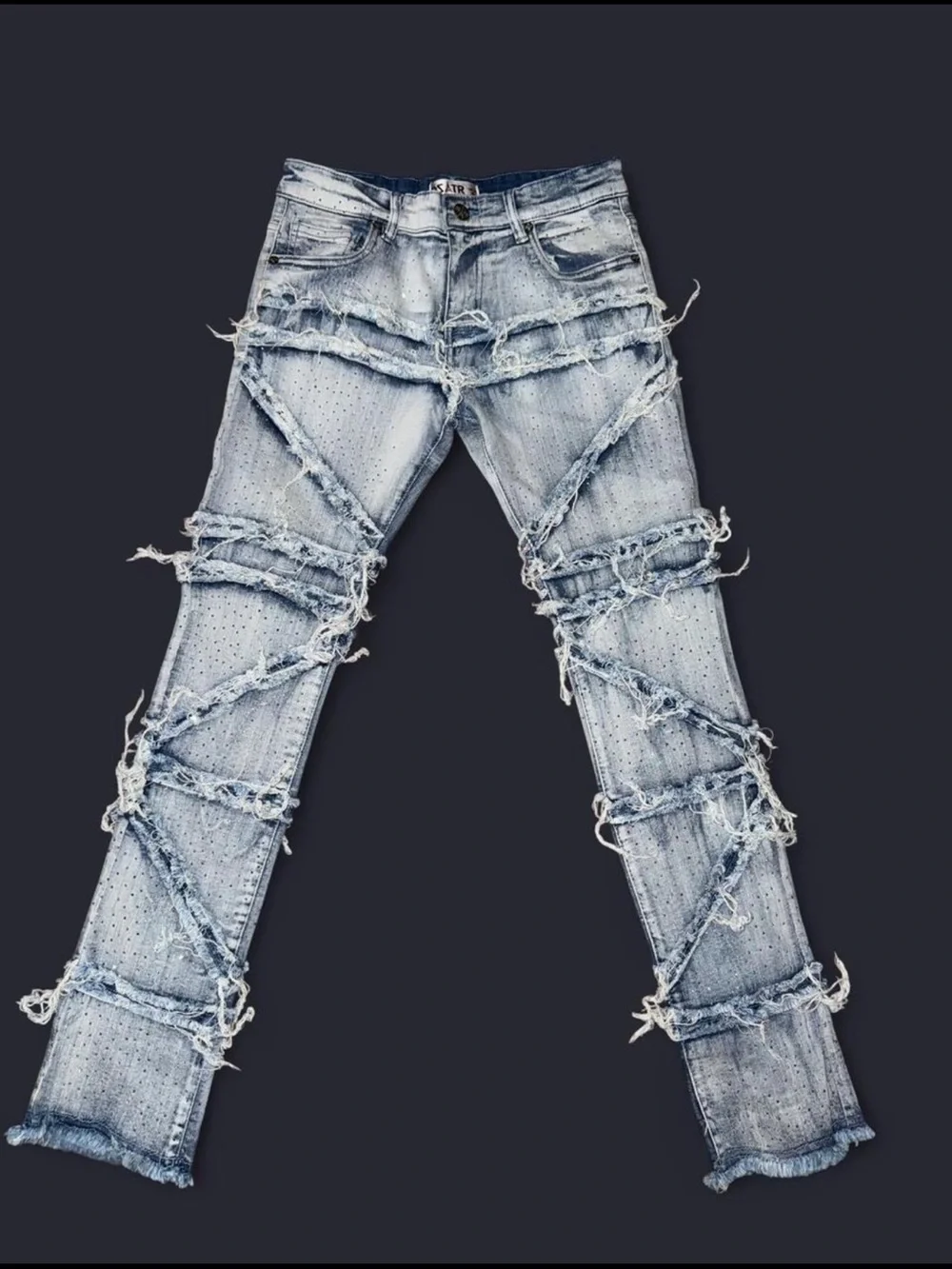 Light Wash Distressed Rhinestone Jeans - Picture 1 of 5